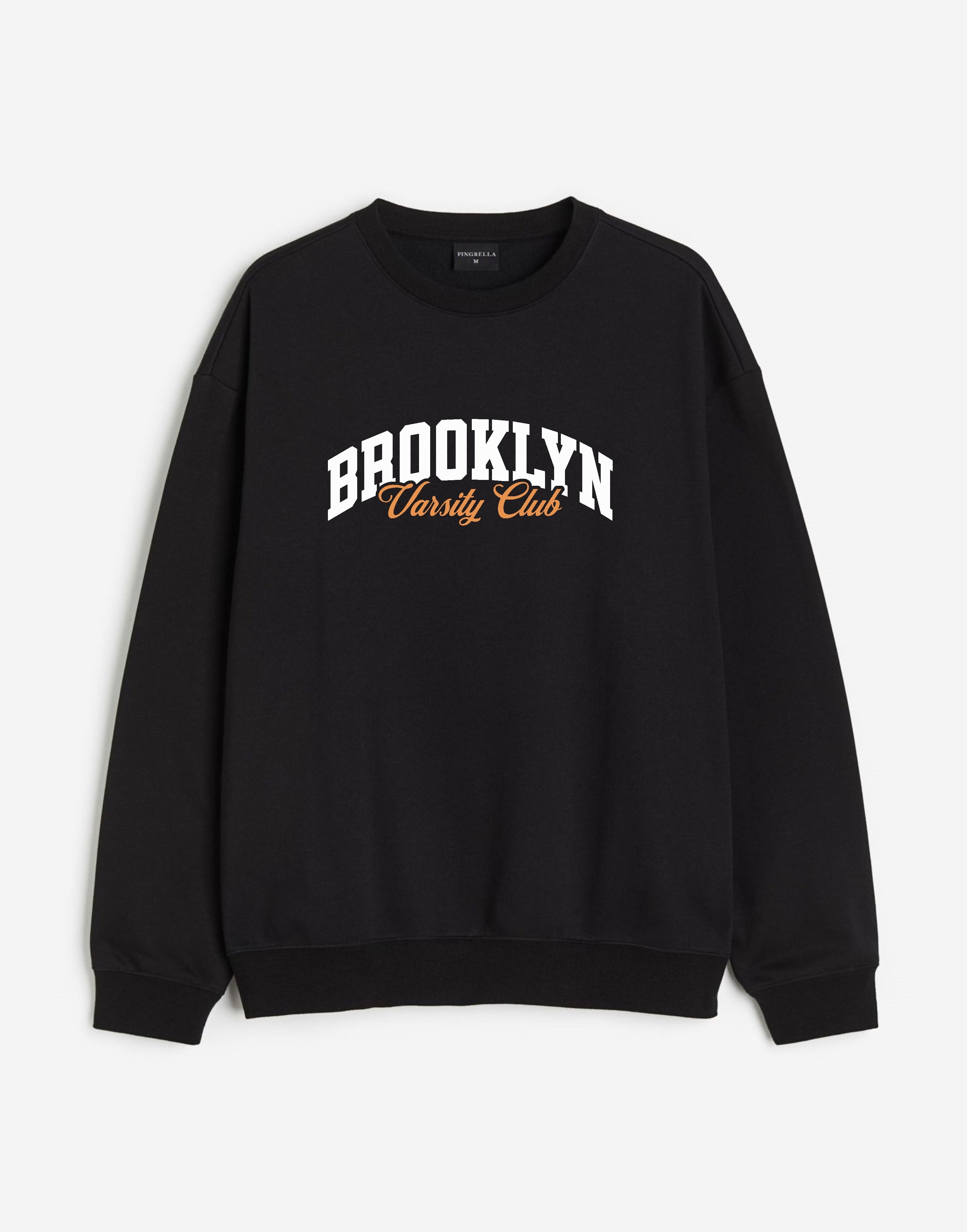 White pullover sweatshirt with 'BOSTON' in green and yellow print, made from super combed cotton fleece.