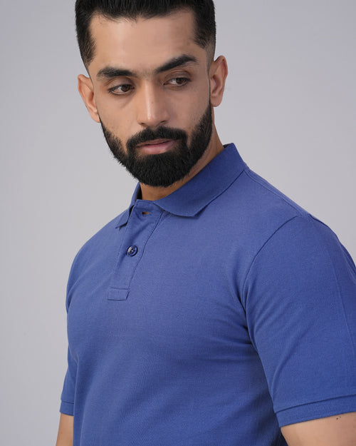 Men's black polo neck t-shirt made from 100% super combed cotton pique knit fabric, showcasing a stylish and comfortable fit.