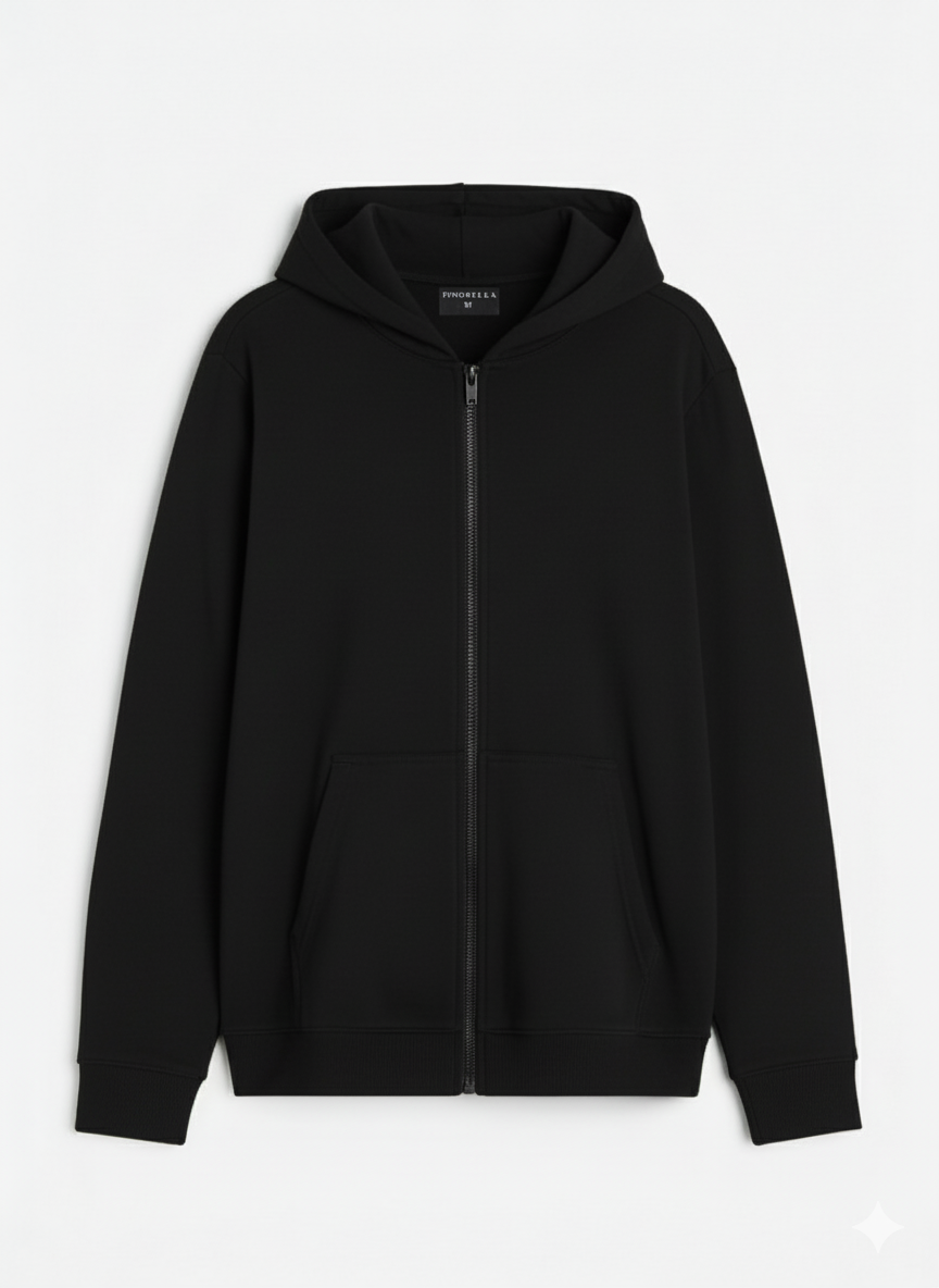 Black - regular fit zip through hoodie