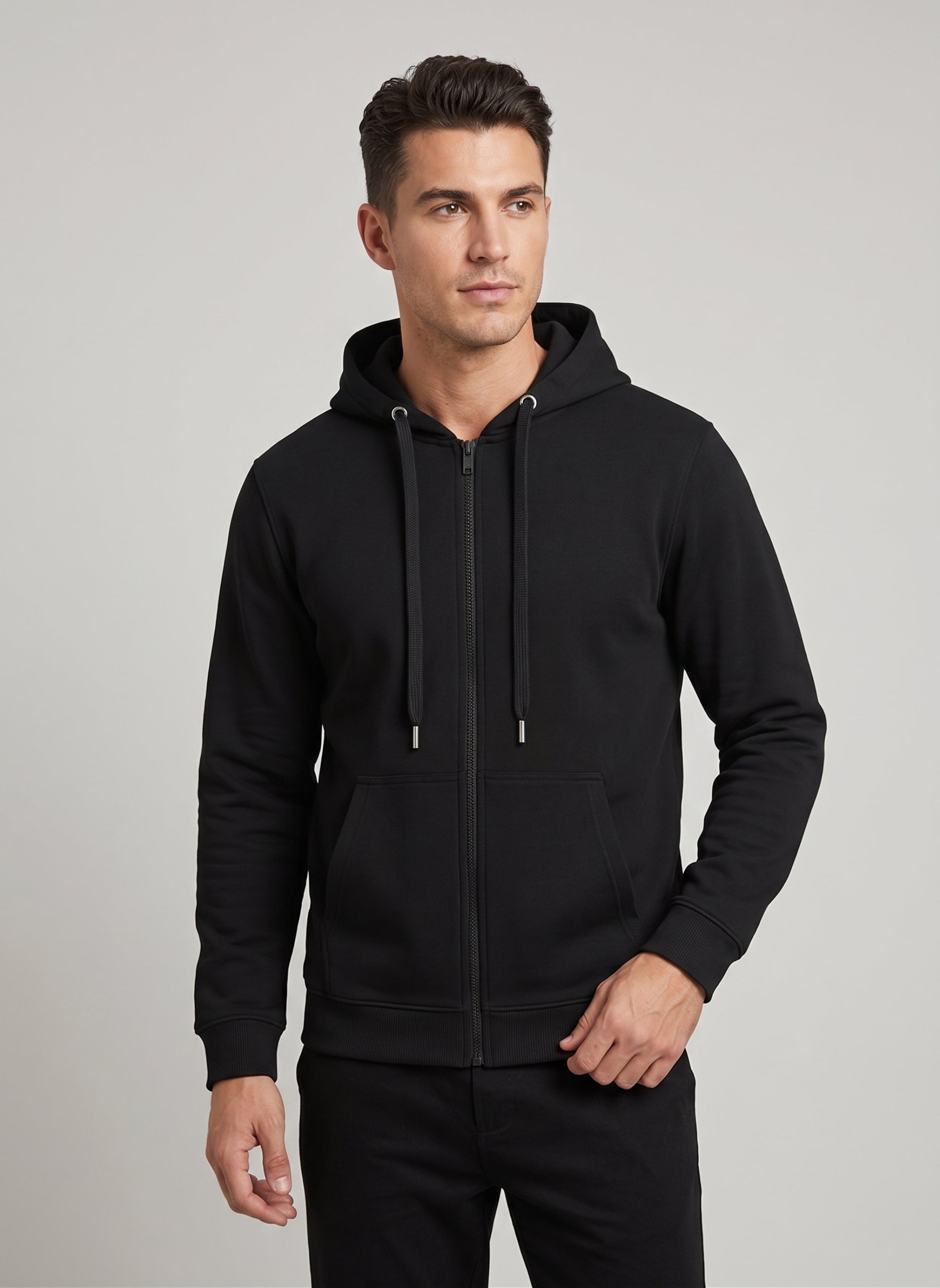 Black - zip through hoodie