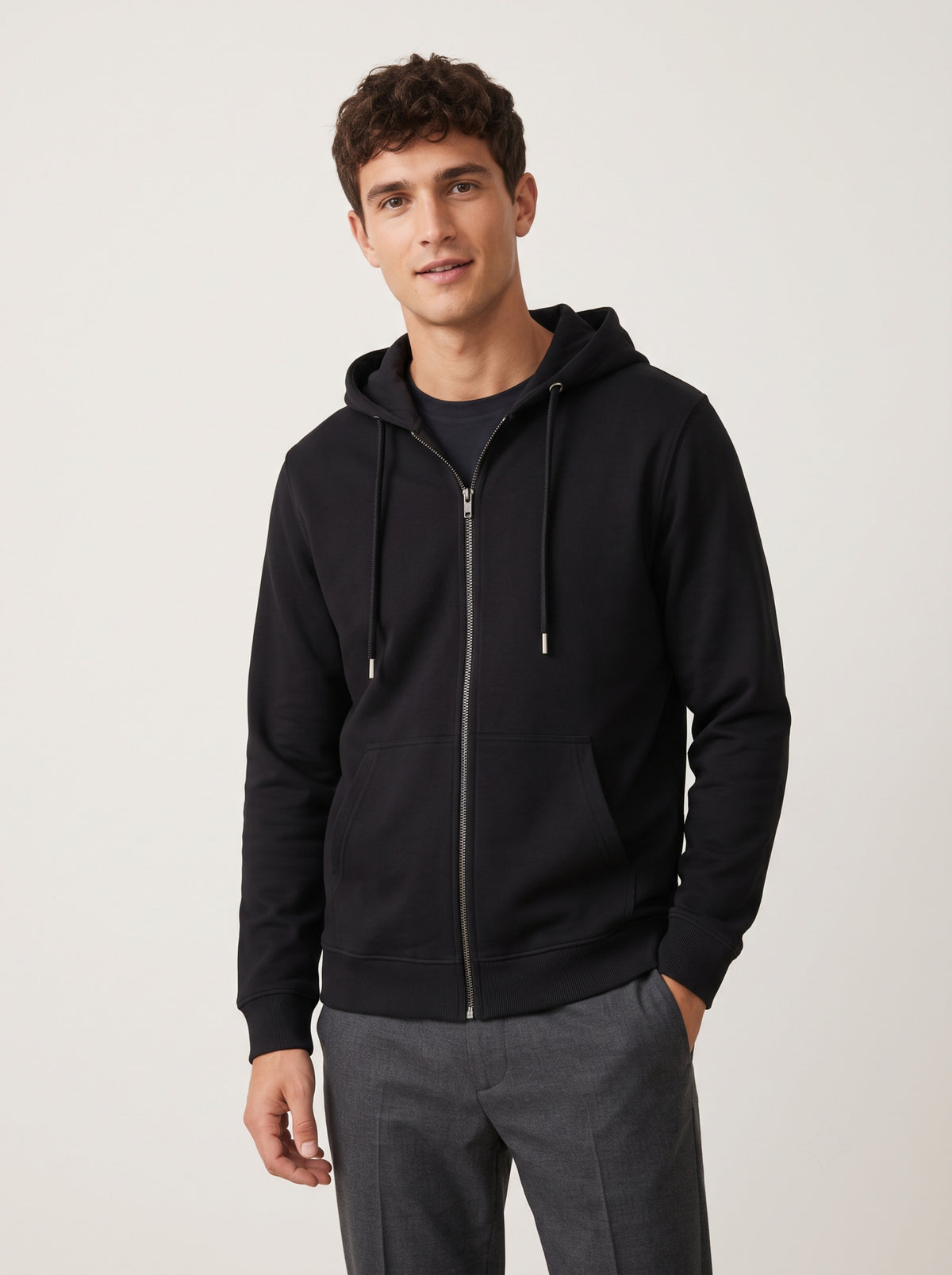 Black - zip through hoodie