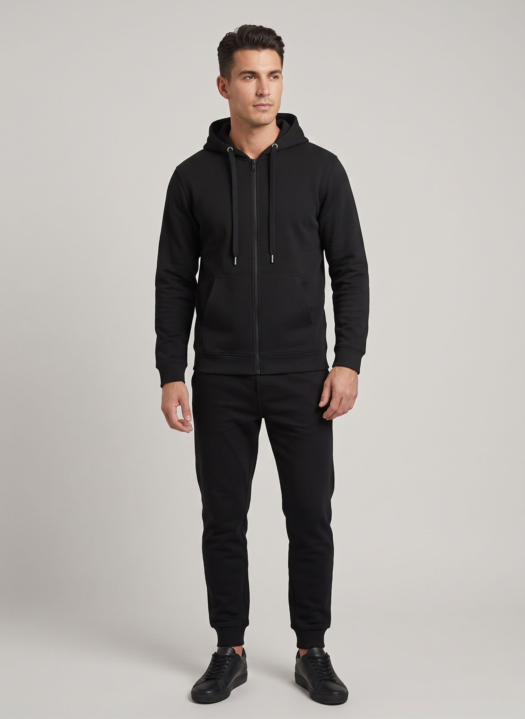 Black - regular fit zip through hoodie